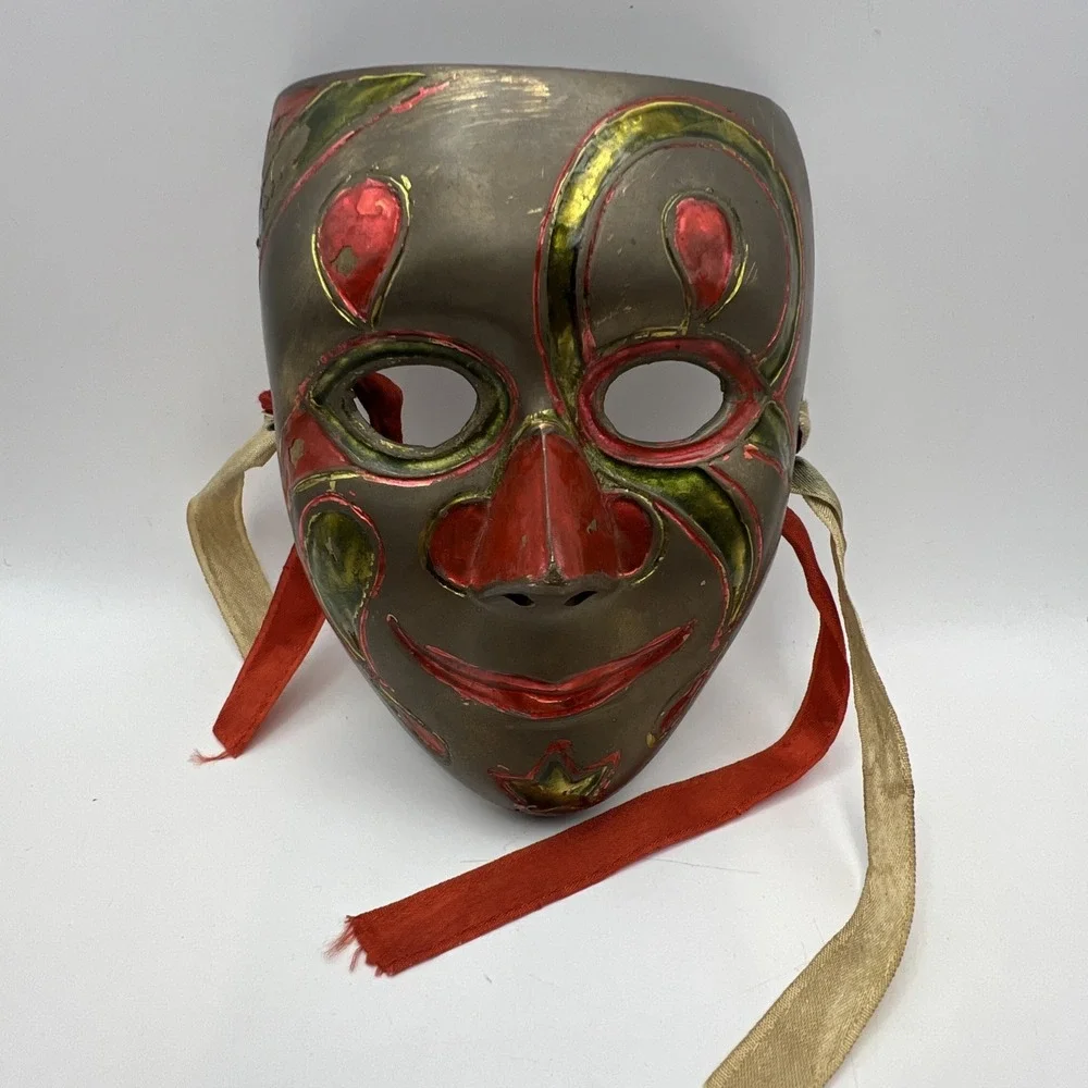 Vintage India Solid Brass Hand Painted Wall Decor Theater Masquerade Masks